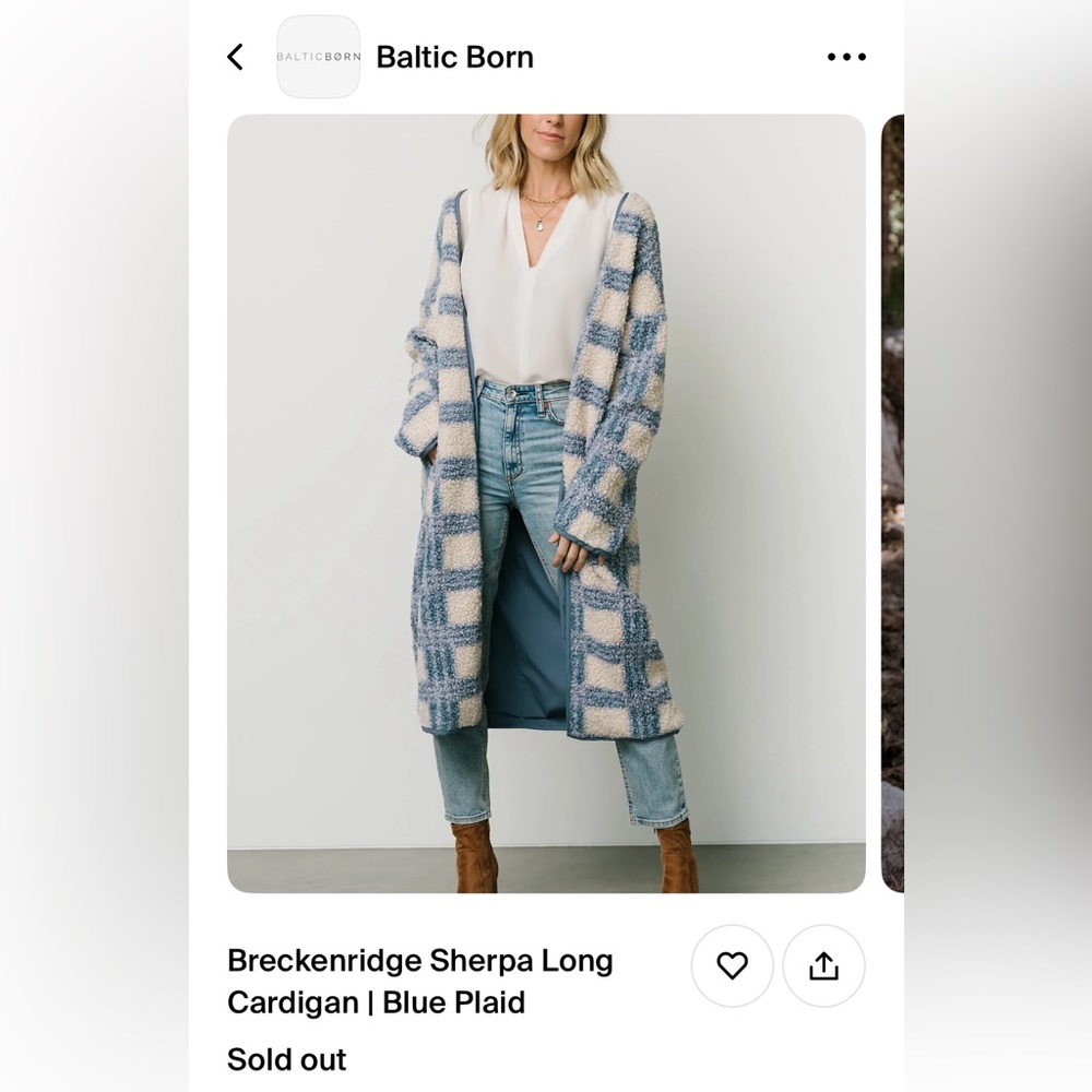 Baltic Born Blue Plaid Cardigan Sweater